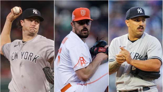 New York Yankees starting pitchers Gerrit Cole, Carlos Rodon and Nestor Cortes